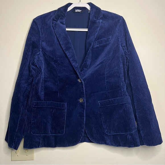 Lands' End two button blue corduroy blazer retro chic textured style women MED - Picture 1 of 10